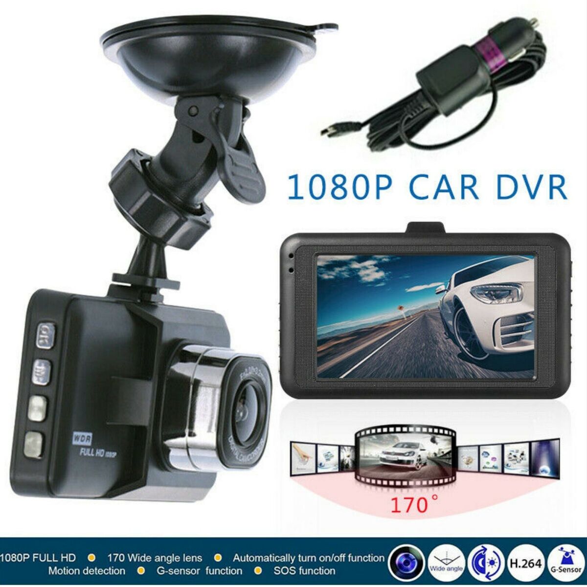 2 Channel Dash Camera Dual Lens Front and Rear 1080P Dash Cam 2 Pack Dual  Camera