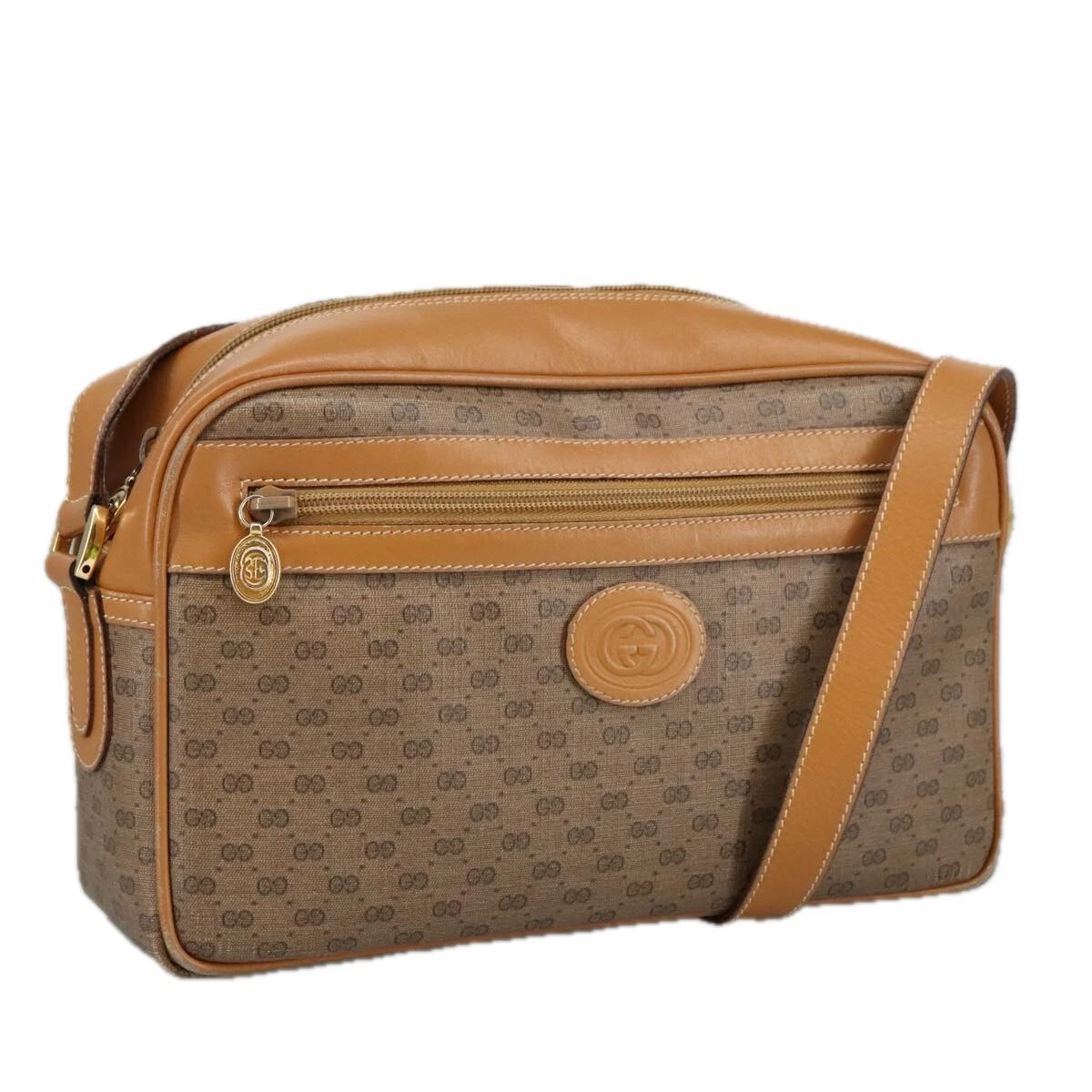 Sac à bandoulière GUCCI Micro GG Supreme PVC cuir beige or authentique 101192