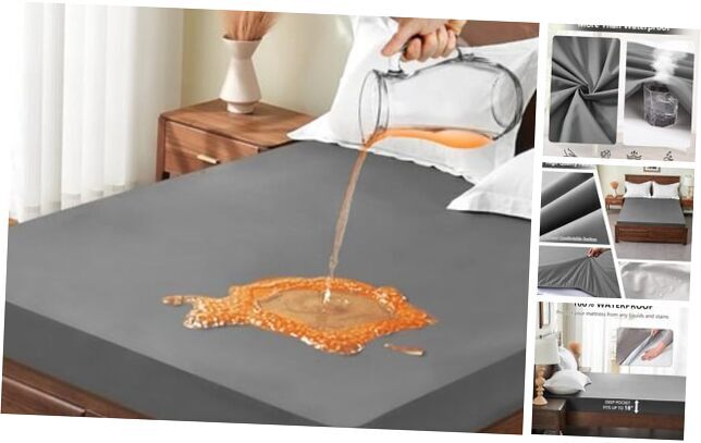 Mattress Protector Waterproof, Breathable Mattress Cover Size Bed, Queen Gray-image