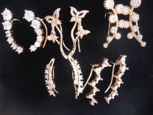 Earrings with Fish Hook type backs & CZs 5 designs U choose from 14K Gold Plated - Picture 1 of 12