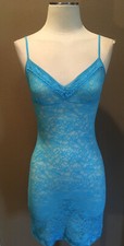 Victoria  s Secret S Sheer Turquoise Blue Babydoll Lace Nightie Chemise W V Neck