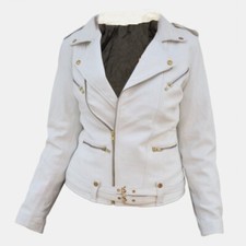 Blazer Pure White Lamb Leather New Arrival Biker Cross Zip Slimfit Belted Jacket