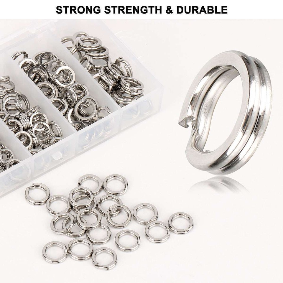 200pcs Stainless Steel Fishing Lures Split Rings 5 Size For Fish Snap ...