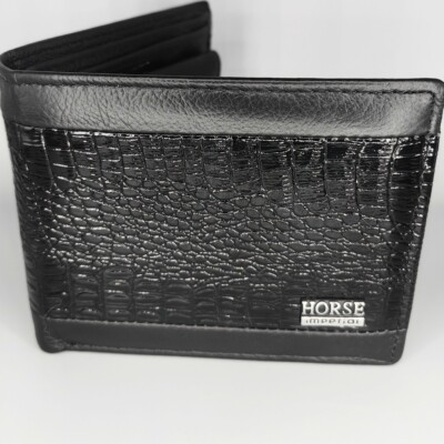 HORSE Geldbörse Premium Krokodil Leder Design Rindsleder mit ZIP u. Münzfach NEU