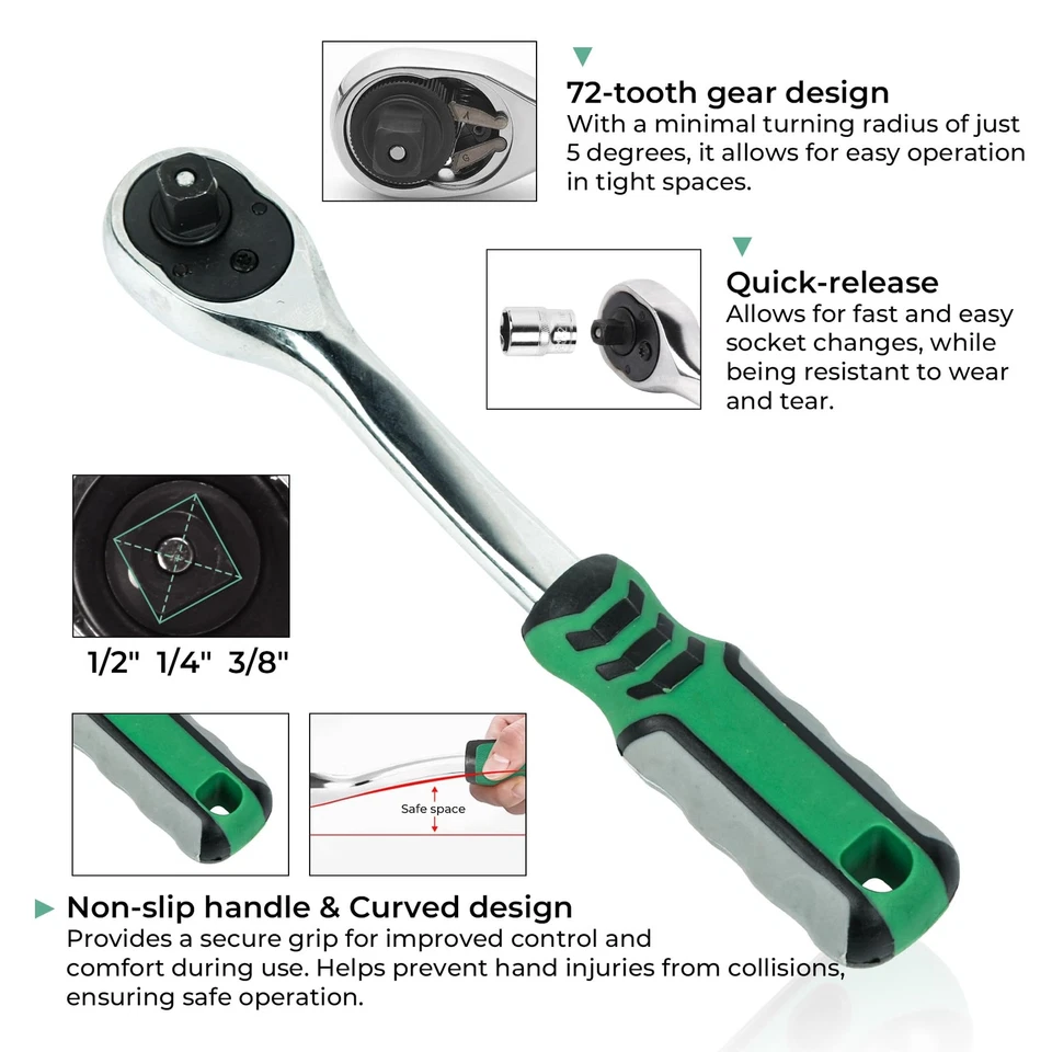 172pcs Socket and Drive Tool Kit 1/2" 1/4" and 3/8" Drive Sizes Sockets kit - Image 4 of 4