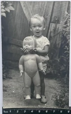 Old photo Cute Children, Charming Attractive Girl With The Doll #1452