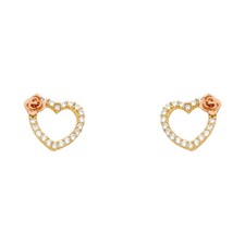 New 14k Yellow Rose Gold CZ Heart Flower Screw Back Stud Earring Women Kid Girl