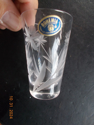 Bohemia Czechoslovakia Hand Cut Lead Crystal  Clear with Floral Etching, W/Label
