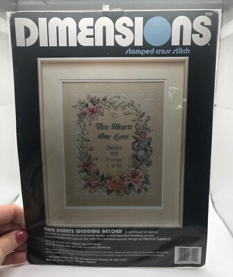 Dimensions stamped cross stitch two hearts one love wedding record 3122