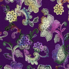 Floral Filigree Lace Multicolor on Purple OOP Fabric By the FQ - 1/4 YD