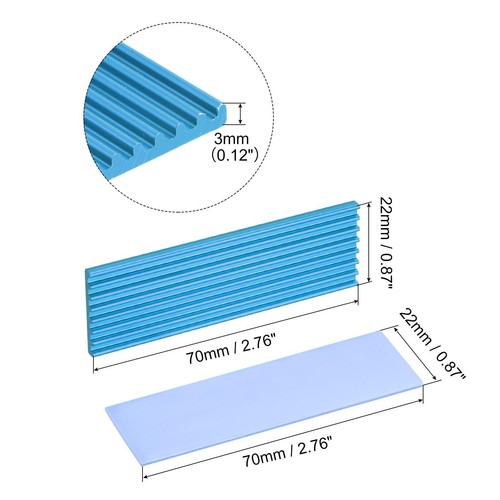 Aluminum Heatsink Sky Blue 70x22x3mm with Tools and 2 x Thermal Pad for SSD - Afbeelding 2 van 5
