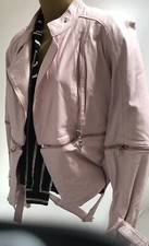 Pale Pink Soft Leather Jacket Uk10 Adjustable Length For Jacket & Sleeves New