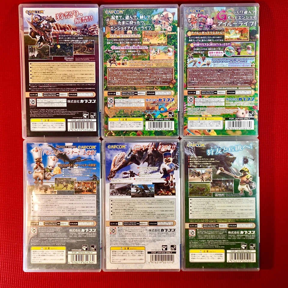 Lot 6 PSP Monster Hunter 1 2 2G 3 Monhan Poka Airou Mura G w/7 Figure Japan JP - Image 3 of 4