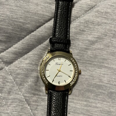 Geneva Gold Tone Dial Round Crystal Accent Case Faux Black  display picture 1