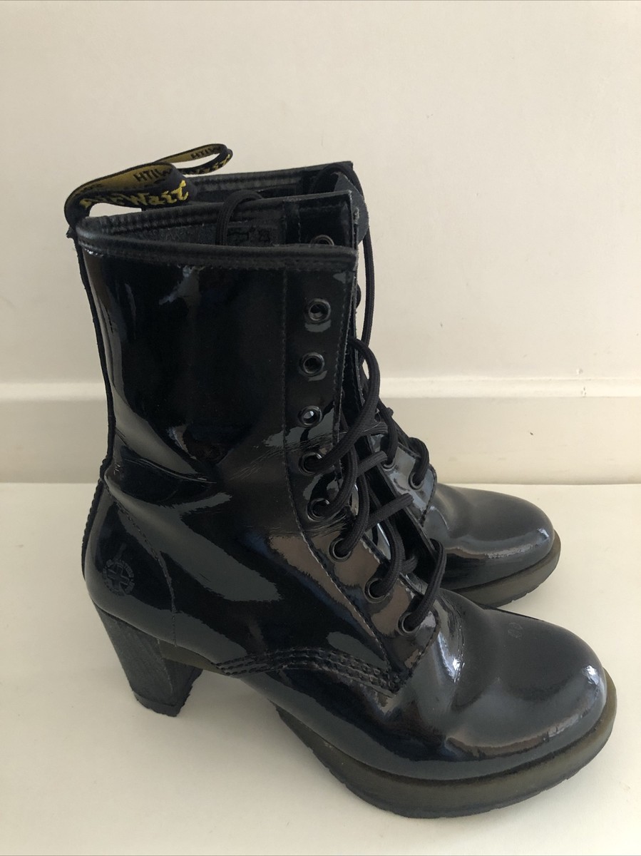 Dr Martens Darcie Black Noir Patent Leather Heeled Heel Boots Size