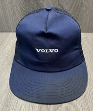 Vintage Volvo Hat Cap Snap Back Blue Mesh Trucker Embroidered Mens Made USA 80s