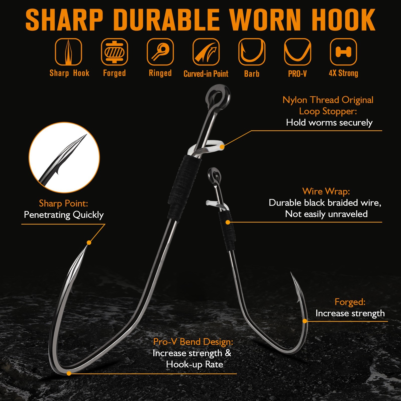 Dovesun 30PCS Baitkeeper Worm Hooks 1/0 for  Bass Fishing Saltwater Freshwater