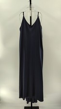 Quince Women Washable Stretch Silk Maternity Slip Dress Navy Basic Sleeved XL