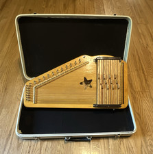 Vintage Custom Handmade Chord Zither Autoharp Natural Brown Wood w/ Hard Case