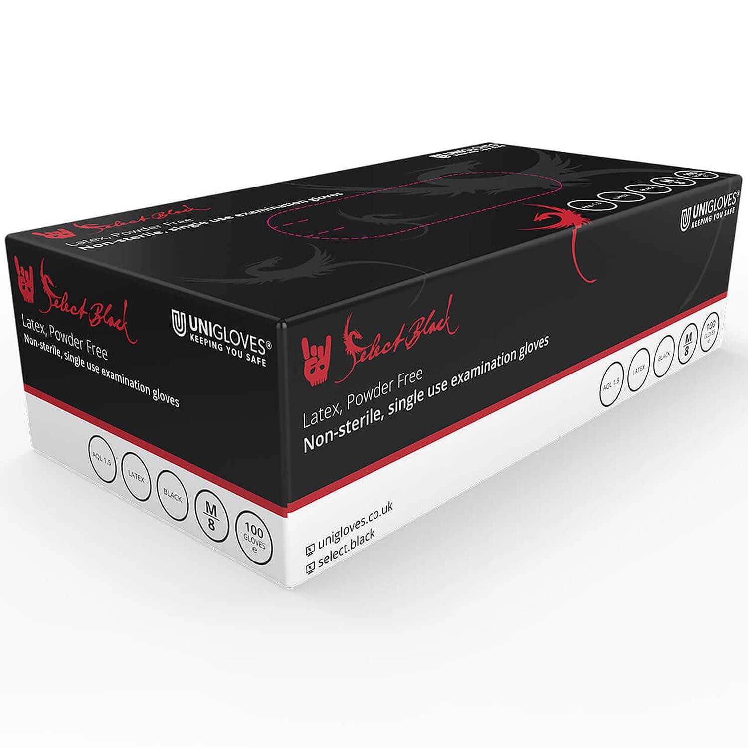 Unigloves Select Black Latex Gloves - Powder Free Disposable Gloves for Beauty, Piercing and Tattoo Artists - Box of 100 Gloves, Black, Extra Large (GT0025) - Image 2