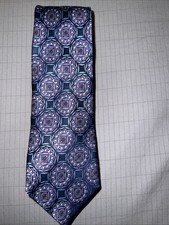 Joseph A. Banks Reserve Men's Silk Necktie Blue, Purple, Beige, Medallion 62  