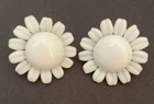 Vintage Milk Glass Flower Clip On Earrings Daisy White