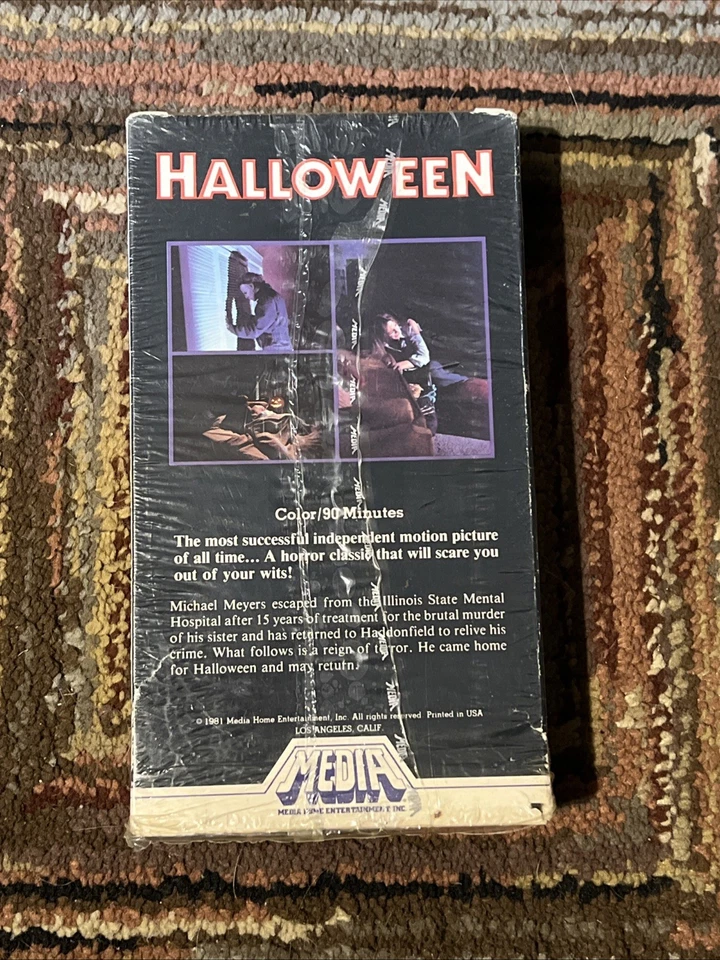 Halloween VHS 1981 MEDIA White Stripe Full Flaps W/opened original Shrink Wrap - Image 2 of 4