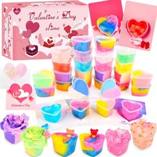 Valentine's Day Gifts for Kids-24 Sets of Slime and 9 Valentine Card, Class