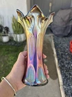 Vintage Fenton 6 Point Swung Amethyst Vase Diamond & Rib Carnival Glass
