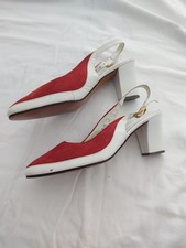 Vintage women's Garolini sling back pump red suede white leather 6 1/2 italy