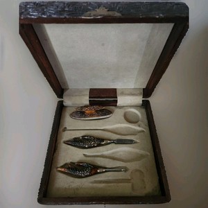 Vintage Imperial Russia Hand Carved Manicure Box Set Stag Horn Handles