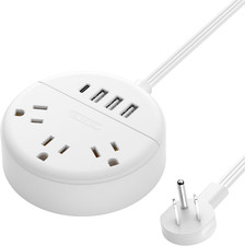 Flat Plug Power Strip with USB Ports, Nightstand Desktop Charging Station with