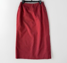 VTG Casual Corner Burgundy Midi Skirt Size 10 Side Button Lined Slit