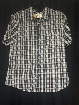 DC Comics Hero Within Black & White Plaid Men s Small Button Down - Streetwear