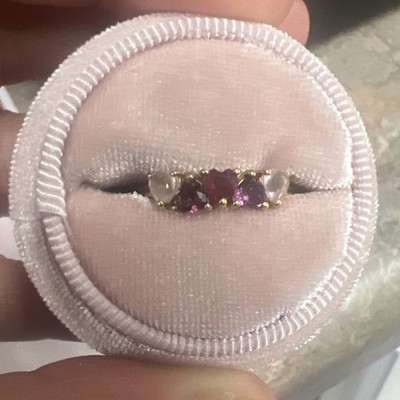 Mond Magic Crush On You Herz Rosenquarz Rubin Granat Ring 18kt Gold Vermeil 7