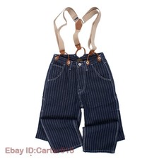 Vintage Men's Wabash Striped Jeans Straight Cargo Overalls Casual Denim Trousers