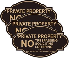 Private Property No Trespassing Sign, No Soliciting Sign for House, 3 Pack 7X4 I