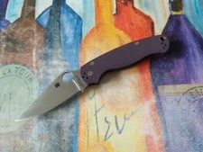 Spyderco Paramilitary 2, Satin Cru-Wear Plain Blade, Purple G10 Handle