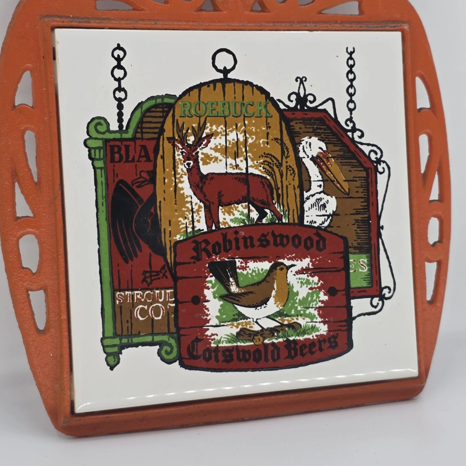 Vintage Apco Japan Trivet Robinswood Cotswold Beer Advertisement Cast Iron Decor image 2