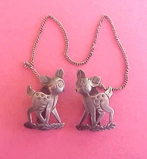 Vintage Sterling Silver Walt Disney Bambi Sweater or Bib Holder,  8 1/4" Chain