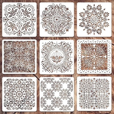Wall Stencils for Painting Large Pattern, 9Pcs 12 12 inch, square pattern
