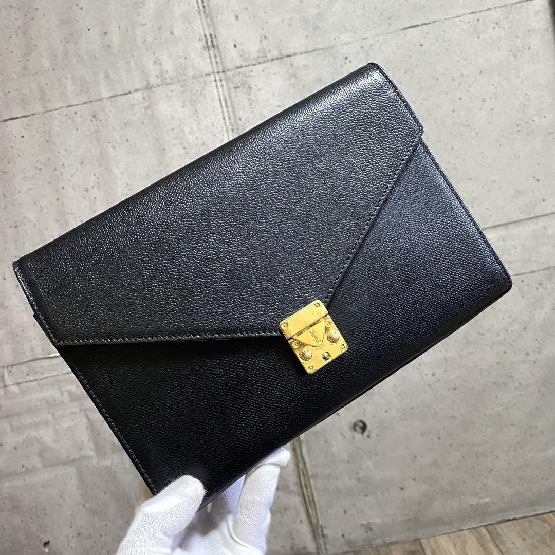 Borsa pochette originale Yves Saint Laurent Ysl hardware oro business nera
