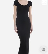 Glassons Black Ribbed Maxi Dress XS Scoop Neck Bodycon Slim Fit Stretch