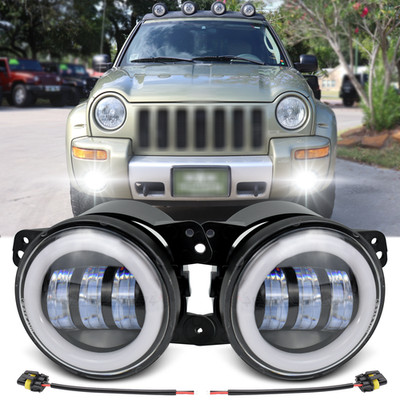 Pair Bumper 4'' inch LED Fog Lights Fit For Jeep Liberty 2003 2004 2005 2006 2007