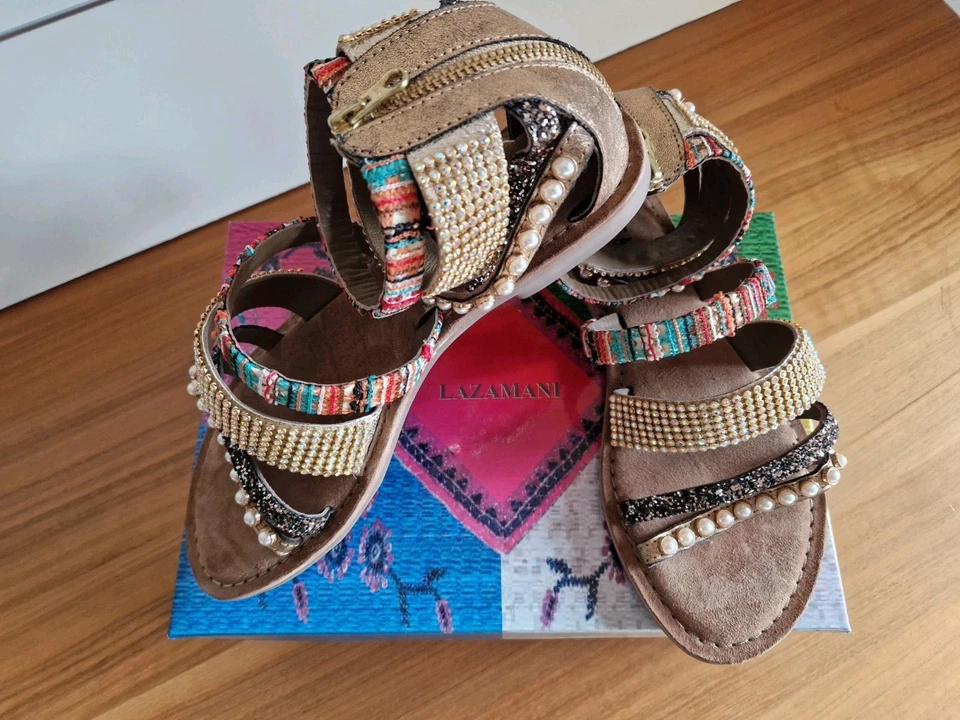 Sandalen mit Strass-u. Schmucksteinen✨️Braun/Bunt✨️Gr.38*NEU*siehe Beschreibung - Bild 3 von 4