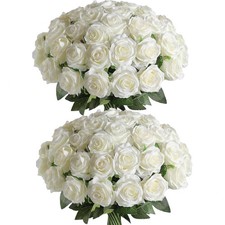 36Pcs Artificial Roses Realistic Fake Flowers Bulk Long Stem Silk Faux Roses ...