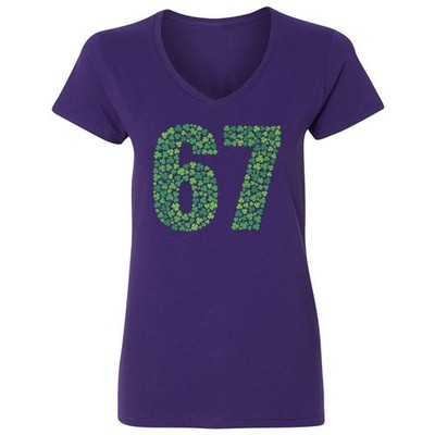 67 Meme Irish Clover - Six Seven 6-7 St Patrick's Day Ladies' V-Neck Tshirt