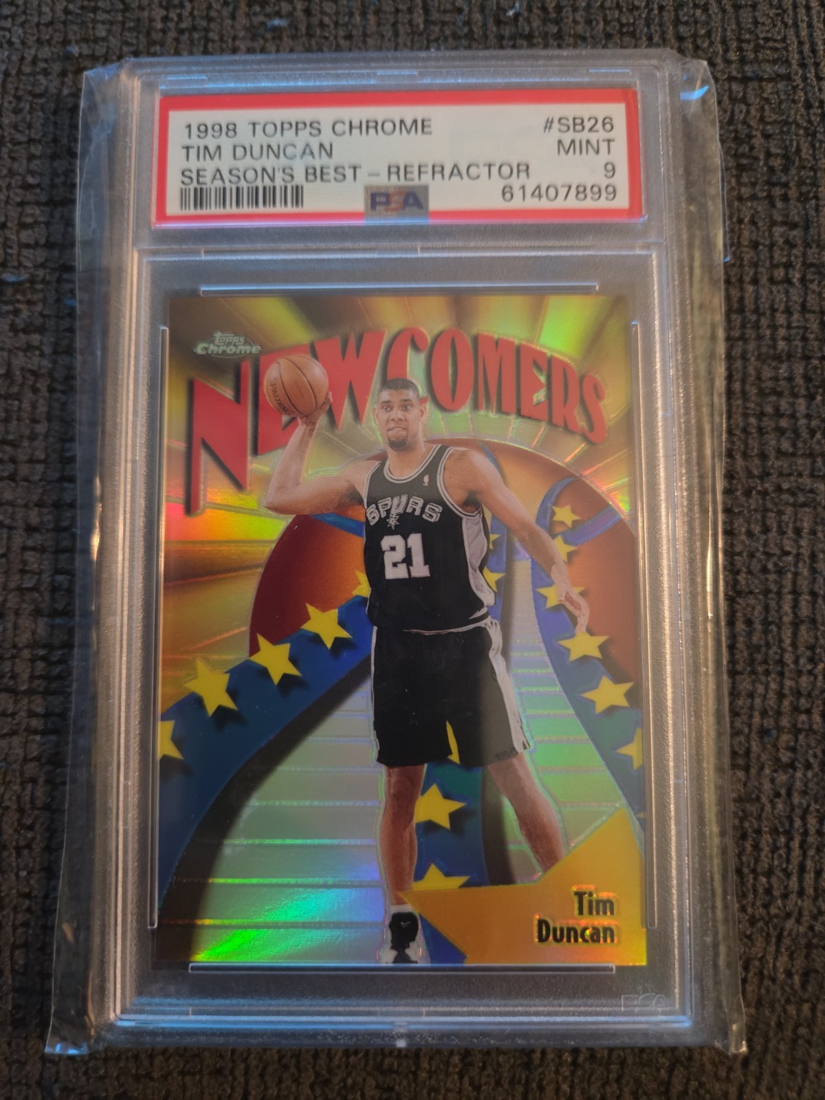 1998 Topps Chrome - Season's Best Newcomers Tim Duncan #SB26 Refractor PSA 9