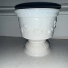 Vintage 1970's White Milk Glass Vase/Planter Ivy Vine Pattern. Ribbed Pedestal