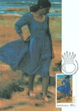 1990 Dunlop The Blue Dress POSTCARD Maxicard FDI 43c Stamp Cancelled Port Fairy